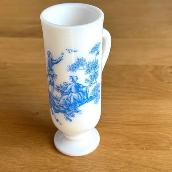 Avon Demitasse/Liqueur Footed Milk Glass Cup, Blue Toile Pattern, Vintage 1960s - Picture 7 of 14